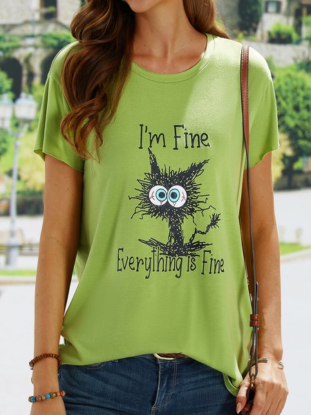 

Loosen Crew Neck Cartoon Short Sleeve T-Shirt, White, T-Shirts