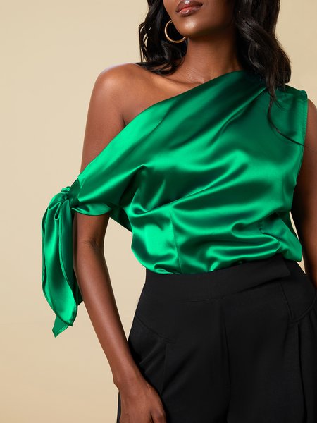 

Elegant Lace-up Off The Shoulder Top, Royal blue, Blouses and Shirts