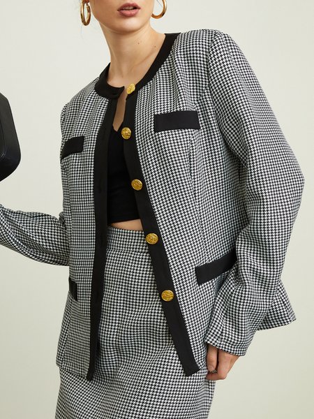 

Urban Regular Fit Crew Neck Houndstooth Blazer, Black-white, Outerwear