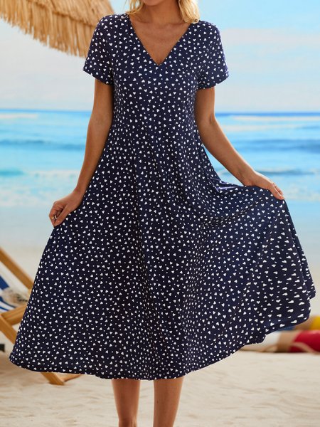 

Heart Vacation Swing Short Sleeve Knit Dress, Dark blue, Dresses