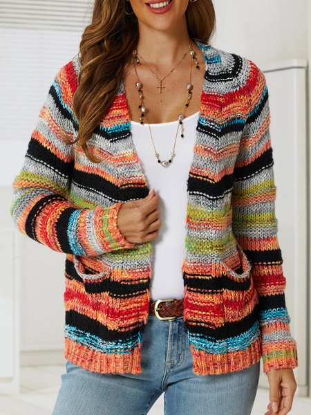 

Long Sleeve Casual Striped Sweater coat, Multicolor, Sweaters