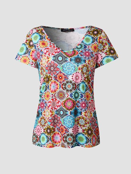 

Casual V Neck Regular Fit Short Sleeve T-Shirt, Multicolor, T-Shirts