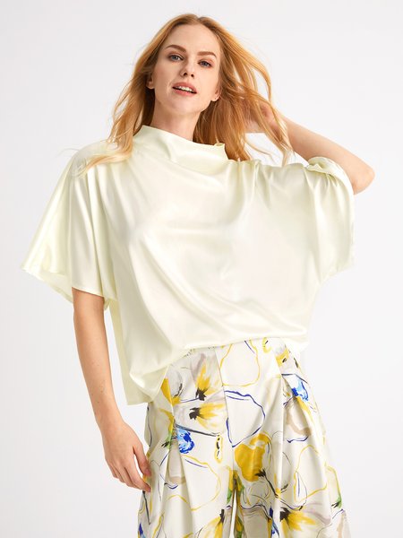 

Work Solid Simple Crew Neck Half Sleeve Top, Off white, Blouses and Shirts