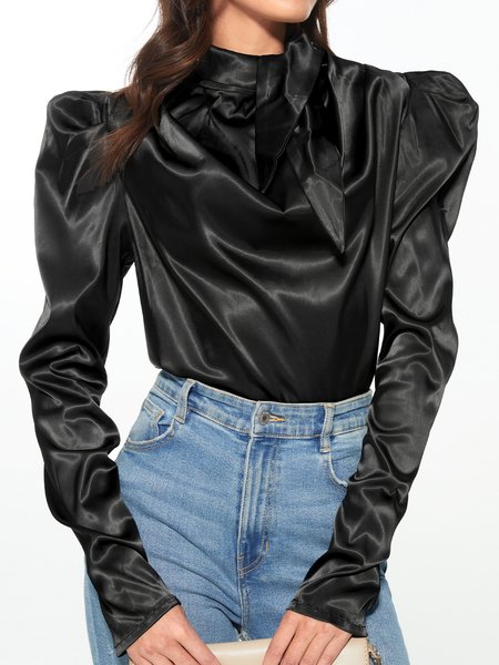 

Elegant Long Sleeve Plain Top, Black, Blouses and Shirts