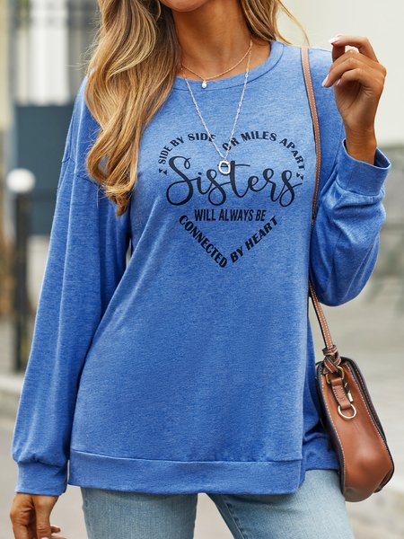 

Crew Neck Casual Sister T-Shirt, Black, Tops