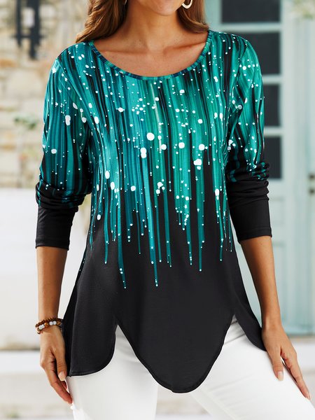 

Casual Abstract Design Crew Neck Long Sleeve Top, Rose red, Tops