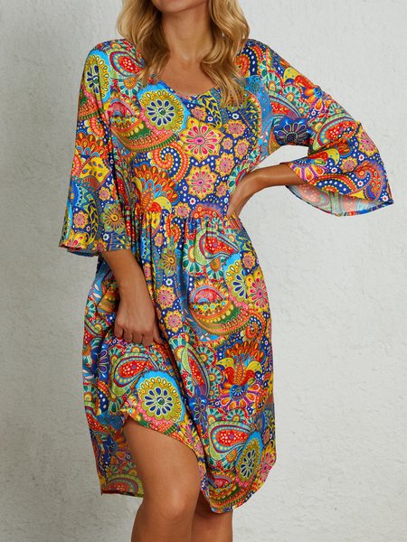 

Floral Crew Neck Casual Short Sleeve Women Dress, Multicolor, Dresses