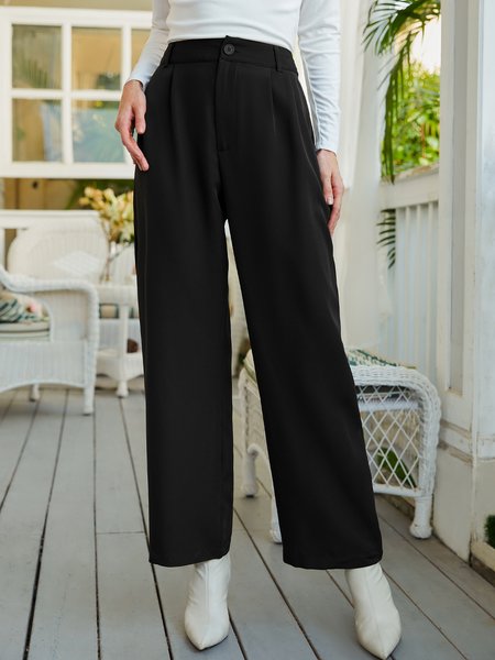 

Urban Casual Solid Zip Up Straight Leg Pants, Black, Pants