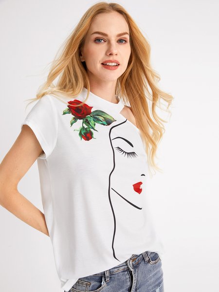 

Daily Floral Crew Neck Cap Sleeve T-Shirt, White, Tees