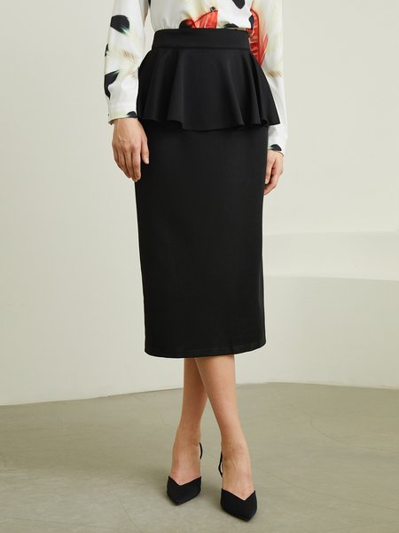 

Elegant Tight High Waist Midi Skirt, Black, Skirts