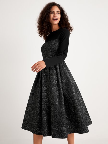 

Crew Neck Elegant Formal Pockets Plain Dress, Black, Dresses