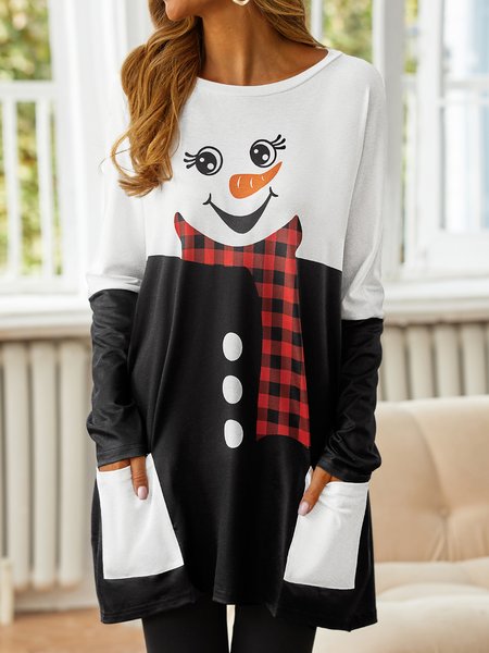 

Christmas Snowman Regular Fit Scoop Neckline Top, White, Tops