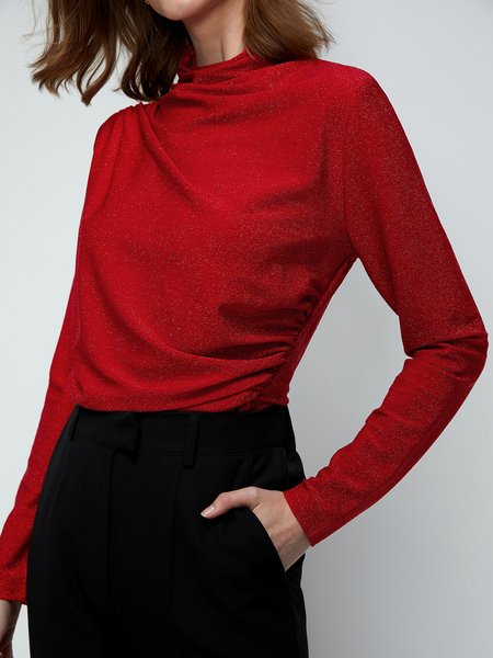 

Stylewe Long sleeve Plain Half Turtleneck T-Shirt, Red, Tops