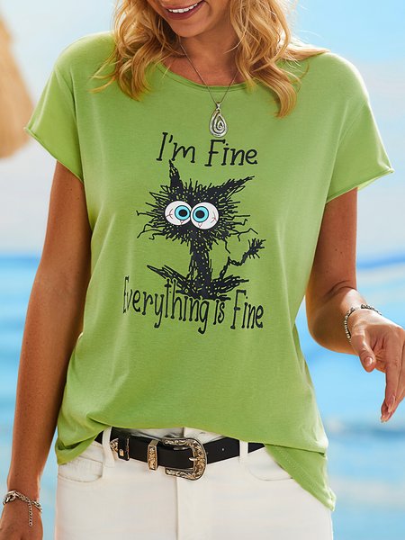 

Loosen Crew Neck Cartoon Short Sleeve T-Shirt, Green, T-Shirts