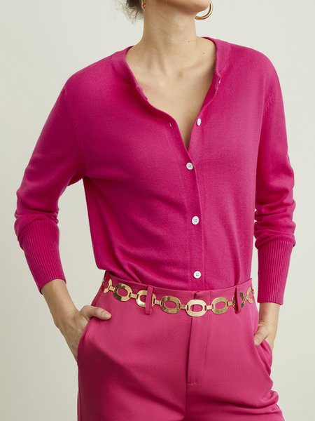 

Simple Crew Neck Long Sleeve Sweater, Rose red, Sweaters