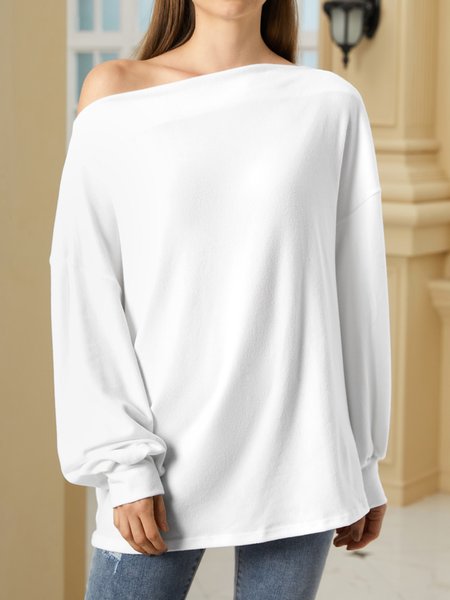 

Off The Shoulder Simple Loosen Daily Top, White, Tops