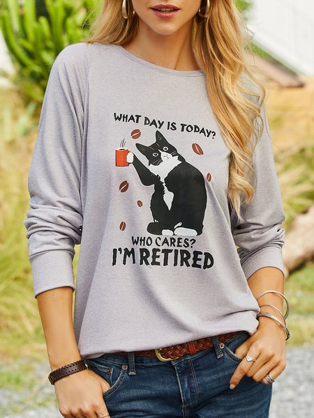 

Women‘s Black Cat What Day Is Today Who Care Sweatshirt, Gray, Tops