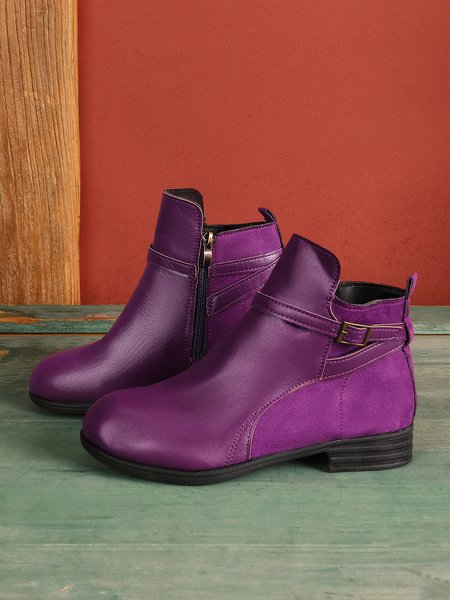 

Vintage Round Toe Chunky Heel Casual Short Boots, Purple, Boots