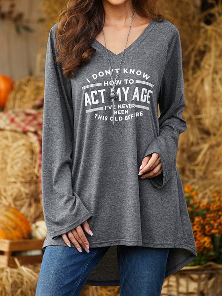 

Casual Funny Printed Long Sleeve T-Shirt, Gray, T-Shirts