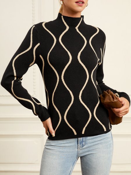 

Long sleeve Half Turtleneck Acrylic Tight Sweater, Black, Sweaters