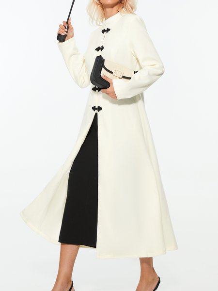 

Long Plain Stand Collar Vintage Overcoat, White, Outerwear