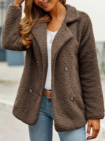 

Fleece Fluffy Jacket Shawl Collar Long Sleeve Buttoned Solid Winter Teddy Bear Coat, Green, Outerwear