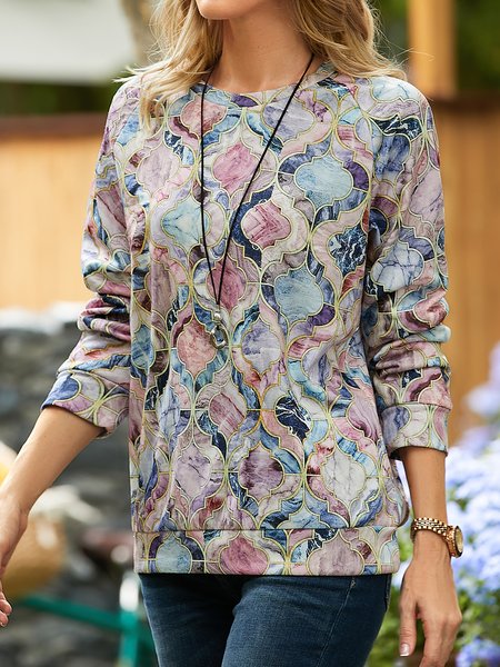 

Crew Neck Loose Geometric Sweatshirt, Multicolor, Sweatshirts & Hoodies