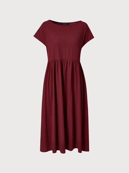 

Casual Plain Short Sleeve Woven Dress, Wine red, Dresses