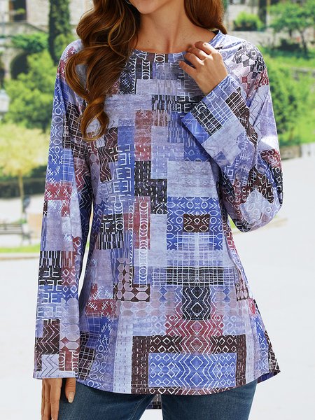 

Crew Neck Loose Casual Top, Multicolor, Tops