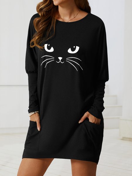 

Loose Crew Neck Cat Halloween T-Shirt, Pink, T-Shirts
