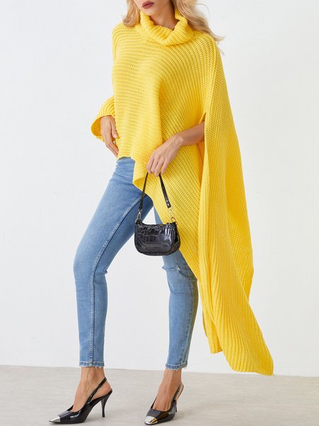 

Loose Turtleneck Long sleeve Plain Urban Sweater, Yellow, Sweaters