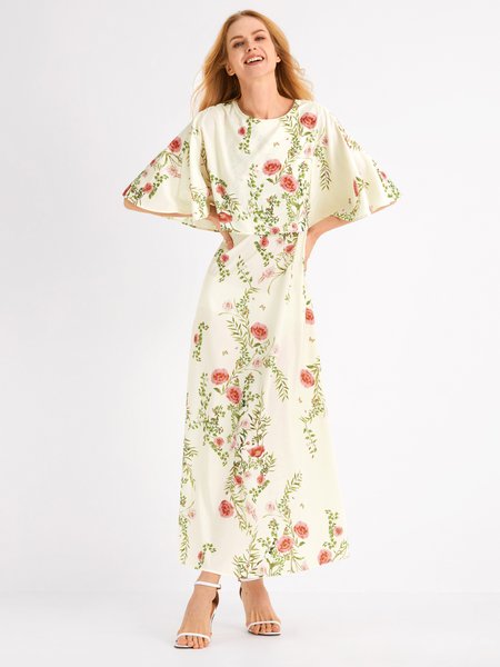 

Crew Neck Elegant Regular Fit Short Sleeve Woven Dress, White, Dresses
