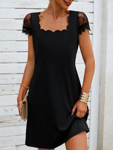 

Elegant Regular Fit Plain Lace Short Sleeve Knit Prom Dress, Black, Dresses