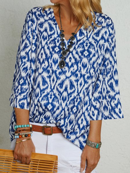

V Neck Vacation Short Sleeve Tops, White, Shirts & Blouses