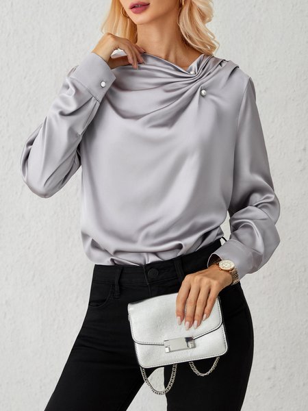 

Elegant Plain Beaded Long Sleeve Top, Gray, Blouses and Shirts