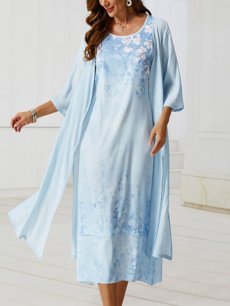 

Elegant Floral Short sleeve Woven Dress two-piece, Lavender, Floral Dresses