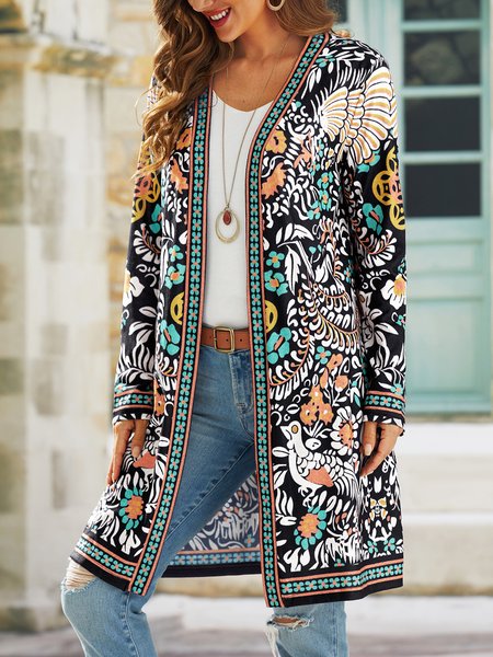 

Cross Neck Loose Ethnic Other Coat, Multicolor, Cardigans