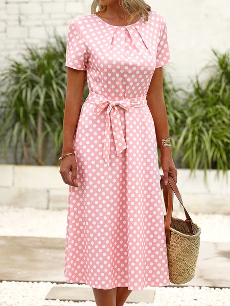 

Polka Dots Short Sleeve Knit Prom Dress, Pink, Dresses