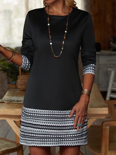 

Casual Cotton Blends Crew Neck Long sleeve Knit Dress, Black, Dresses