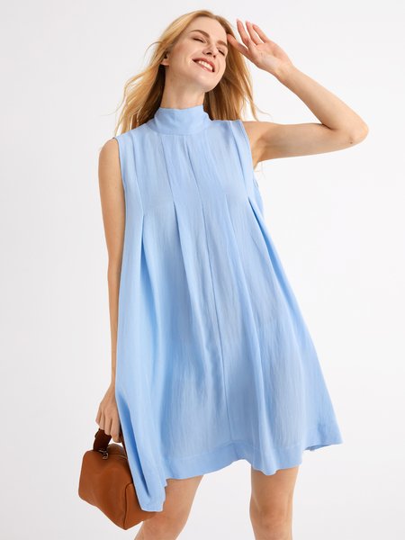 

Regular Fit Solid Vacation Sleeveless Woven Dress, Blue, Dresses