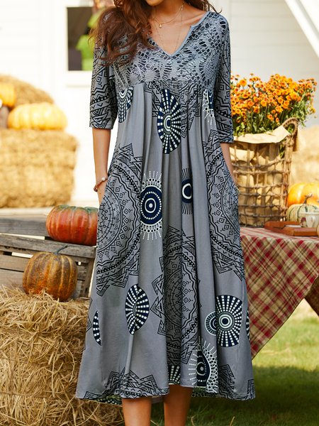 

Cotton-Blend Loose Ethnic Dress, Multicolor, Dresses