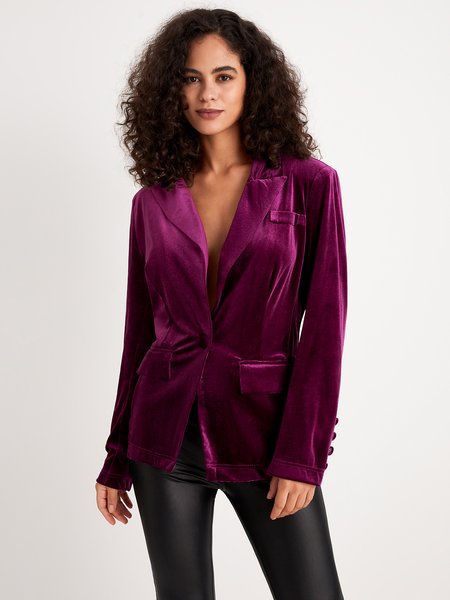 

Plain Regular Fit Urban Long Sleeve Blazer, Purple red, Outerwear