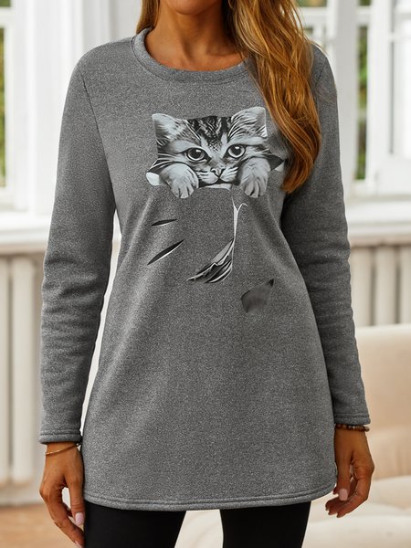 

Grey Fun Cat Fleece Warm Sweatshirt, Wine red, Tops
