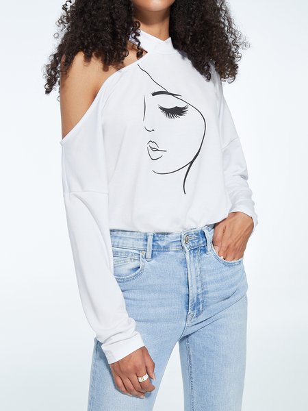 

Autumn H-Line Micro-Elasticity Casual Loose Stand Collar Daily T-Shirt, White, Tees