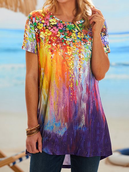 

Small Flowers Oil Painting Tees, Multicolor, T-Shirts
