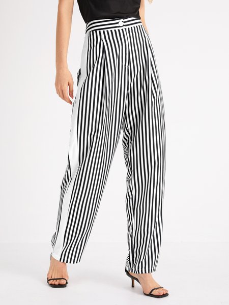 

Simple Regular Fit Striped Pants, Black-white, Bottoms