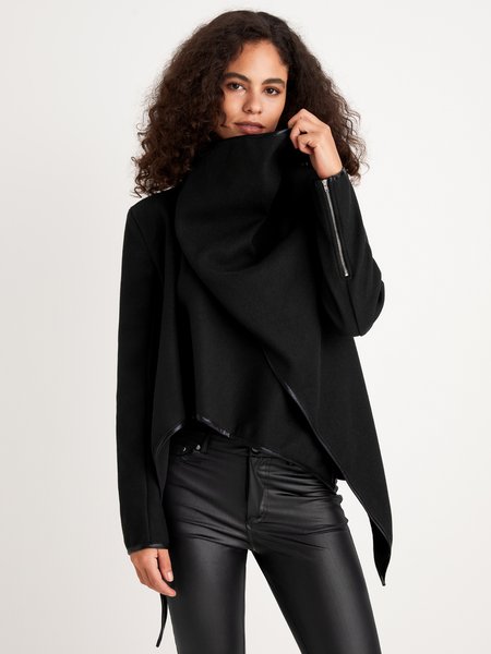 

Long Sleeve Punk Plain Daily Trench coat, Black, Outerwear