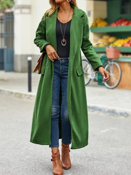 

Plain Long Sleeve Buttoned Casual Outwear, Green, Outerwear