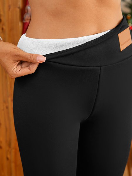 

Tight Plain Casual Pants, Black, Leggings