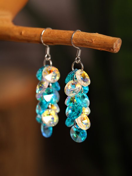 

JFN Shiny Layered Crystal Disc Earrings, Light blue, Earrings
